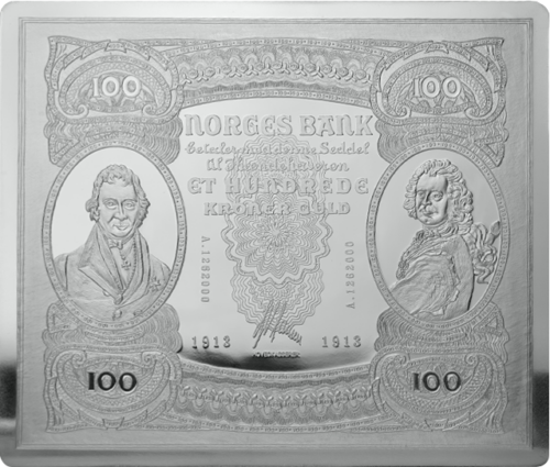 100 kronų Norvegijos banko sidabro plokštė (1)