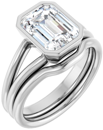 Sužadėtuvių Žiedas „Bezel-Set Solitaire“ 14k white gold Emerald 9mm x 7mm (6)