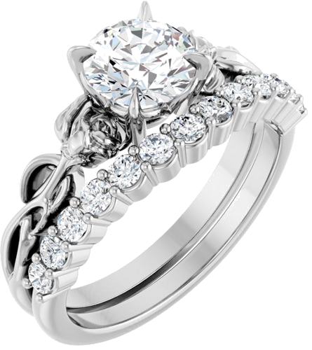 14K White 6.5 mm Round Nature-Inspired Engagement Ring Mounting (6)