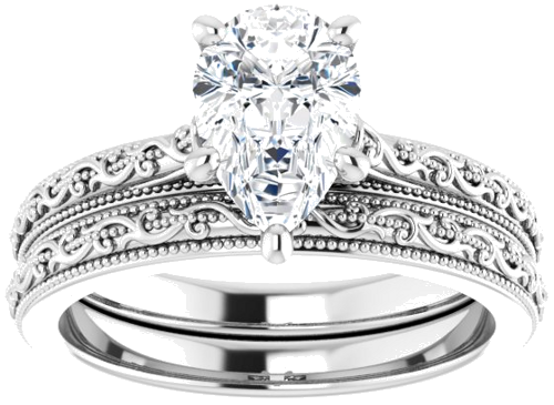 Sužadėtuvių Žiedas „Solitaire Sculptural“ 14k white gold Pear 9mm x 6mm (8)