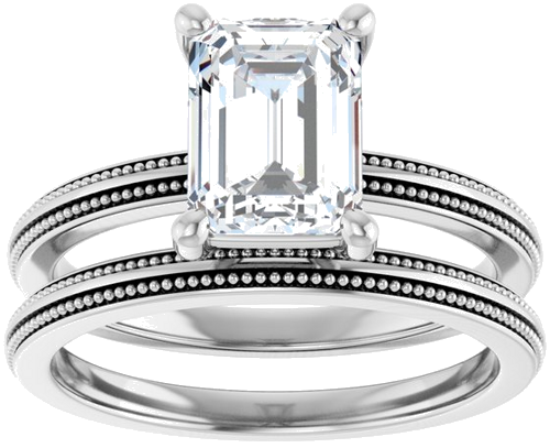Sužadėtuvių Žiedas „Solitaire Milgrain“ 14k white gold Emerald 8mm x 6mm (8)