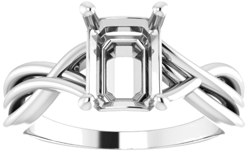 14K White 8x6 mm Emerald Solitaire Engagement Ring Mounting (3)