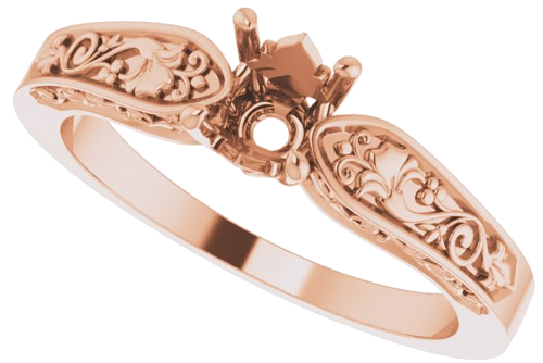 14K Rose 5.2 mm Round Floral Solitaire Engagement Ring Mounting (5)