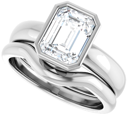 Sužadėtuvių Žiedas „Bezel-Set Solitaire“ 14k white gold Emerald 8mm x 6mm (10)