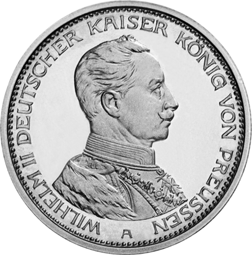 3 марки сребърна монета на Вилхелм II (1914 г.) на Германската империя (1)