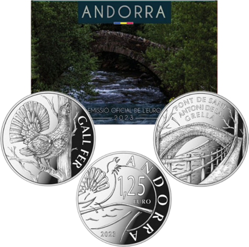 2023 Андорра Мост Мост Сан-Антонио-де-ла-Грелла и Петух монеты 1,25 евро (1)