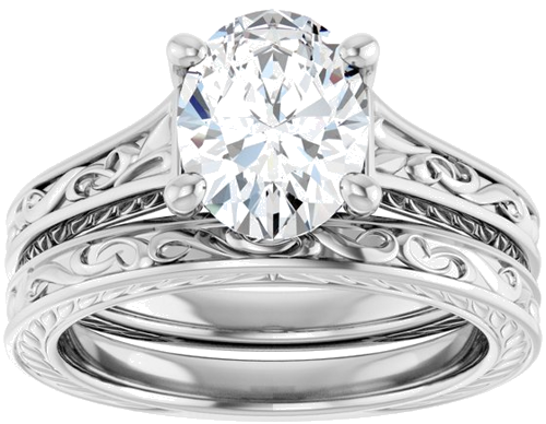 Sužadėtuvių Žiedas „Solitaire Scroll“ 14k white gold Oval 9mm x 7mm (8)