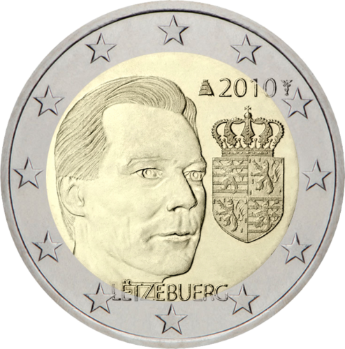 2010 Luksemburgas hercoga ģerbonis Luksemburgas 2 eiro monēta (1)