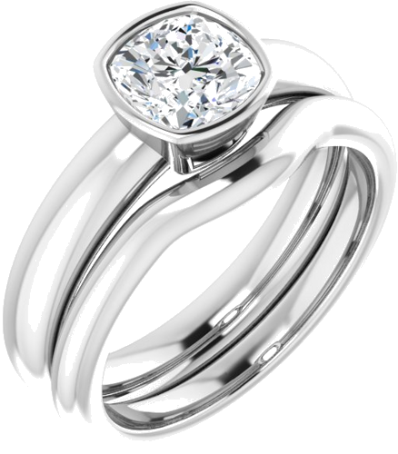 Sužadėtuvių Žiedas „Bezel-Set Solitaire“ 14k white gold Cushion 6mm (6)