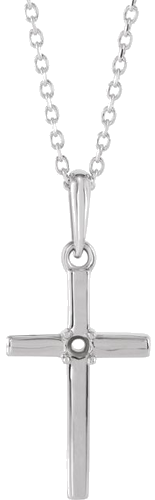 14K White 2.5 mm Round Cross 16-18  Necklace Mounting (1)
