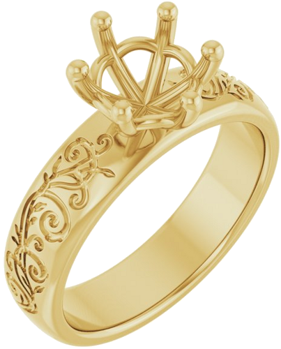 Sužadėtuvių Žiedas „Solitaire Floral“ 14k yellow gold Round 7.4mm (1)