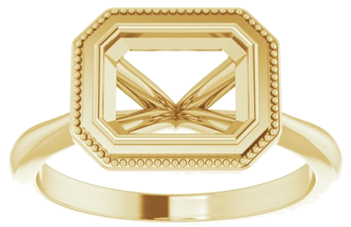 Sužadėtuvių Žiedas „Bezel-Set Solitaire Milgrain“ 14k yellow gold Emerald 8mm x 6mm (3)