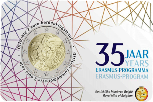 2022 Beļģija 2 eiro BU monēta kartē (1)