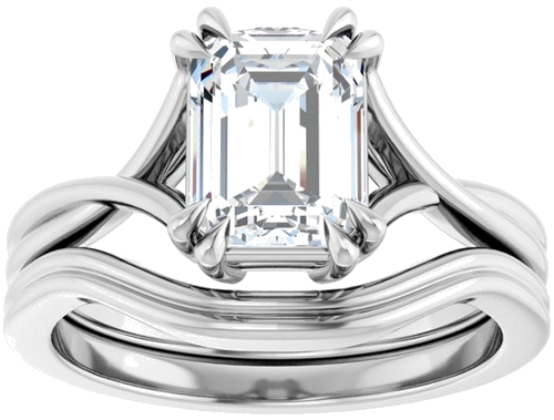 Sužadėtuvių Žiedas „Double Claw-Prong Solitaire Criss-Cross“ 14k white gold Emerald 8mm x 6mm (8)