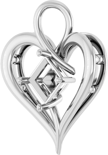 Pakabukas „Heart“ 14k white gold Square 6.5mm (2)
