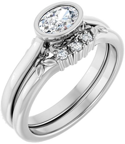 Sužadėtuvių Žiedas „Bezel-Set“ 585 Baltojo Aukso Oval 6mm x 4mm (6)