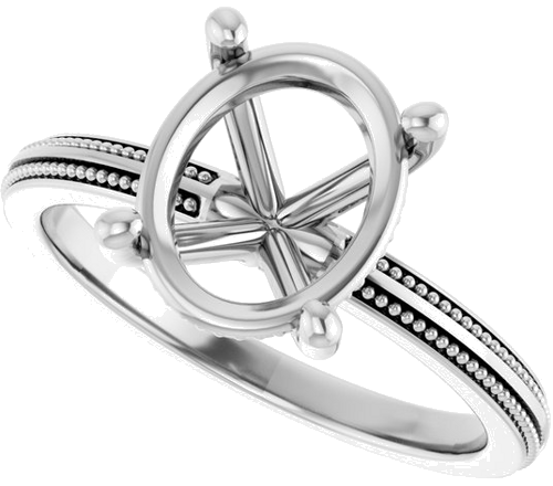 Sužadėtuvių Žiedas „Solitaire Milgrain“ 14k white gold Oval 10mm x 8mm (5)