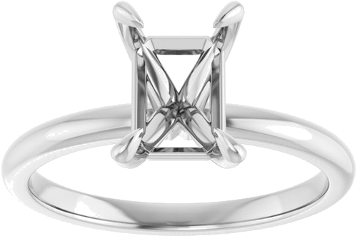 10K White  8x6 mm Emerald Solitaire Engagement Ring Mounting (3)