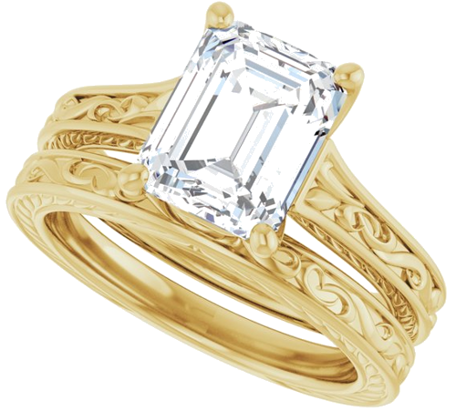 Sužadėtuvių Žiedas „Solitaire Scroll“ 14k yellow gold Emerald 9mm x 7mm (10)