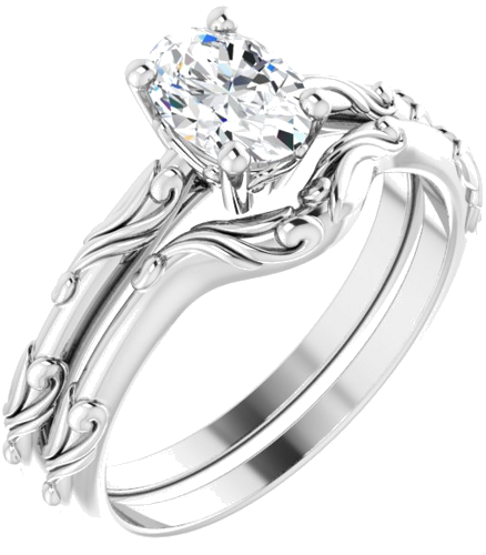 Sužadėtuvių Žiedas „Solitaire Scroll“ 14k white gold Oval 7mm x 5mm (6)