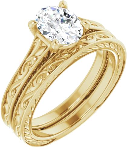 Sužadėtuvių Žiedas „Solitaire Scroll“ 14k yellow gold Oval 8mm x 6mm (6)