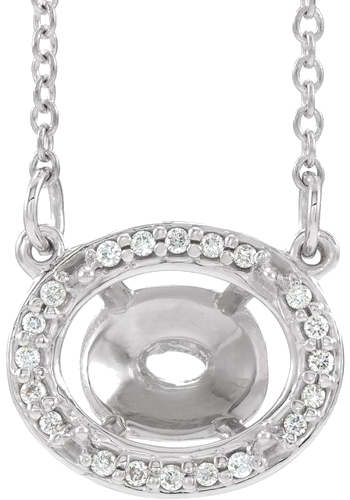 14K White 9x7 mm Oval .04 CTW Natural Diamond Semi-Set 16 1 2  Necklace (1)