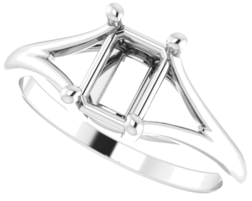 Sužadėtuvių Žiedas „Split Shank“ 585 Baltojo Aukso Emerald 7mm x 5mm (5)