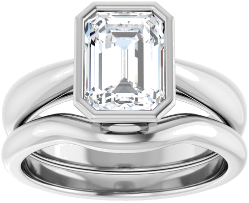Sužadėtuvių Žiedas „Bezel-Set Solitaire“ 14k white gold Emerald 8mm x 6mm (8)