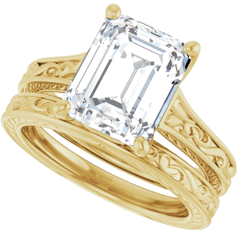 Sužadėtuvių Žiedas „Solitaire Scroll“ 14k yellow gold Emerald 10mm x 8mm (10)
