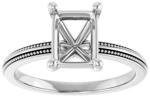 Sužadėtuvių Žiedas „Solitaire Milgrain“ 14k white gold Emerald 8mm x 6mm (3)