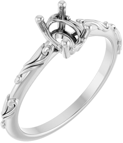 Sužadėtuvių Žiedas „Solitaire Scroll“ 14k white gold Oval 7mm x 5mm (1)