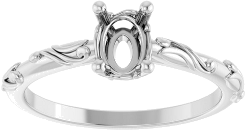Sužadėtuvių Žiedas „Solitaire Scroll“ 14k white gold Oval 7mm x 5mm (3)