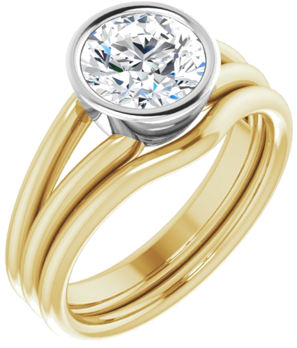 Sužadėtuvių Žiedas „Bezel-Set Solitaire“ 585 Baltojo Ir Geltonojo Aukso Round 7.4mm (6)