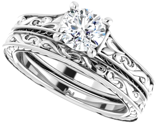 Sužadėtuvių Žiedas „Solitaire Scroll“ 14k white gold Round 5.8mm (10)