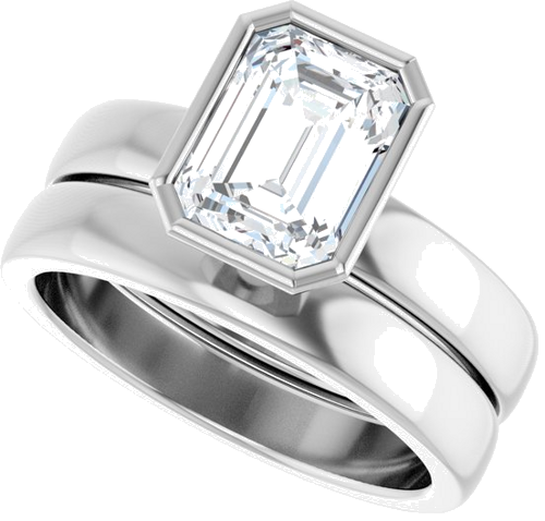 Sužadėtuvių Žiedas „Bezel-Set Solitaire“ 14k white gold Emerald 8mm x 6mm (10)