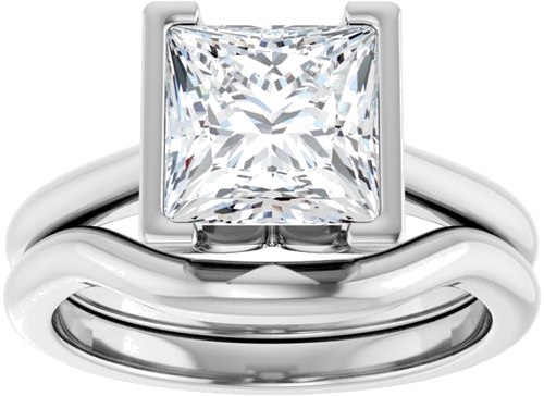 Sužadėtuvių Žiedas „Half-Bezel Solitaire“ 14k white gold Square 7.5mm (8)