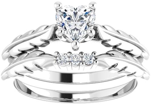 Sužadėtuvių Žiedas „Solitaire Leaf“ 10k white gold Heart 5mm (8)