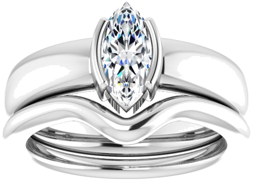 14K White 9 x 4.5 mm Marquise Half Bezel Solitaire Engagement Ring Mounting (8)