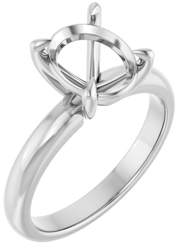 14K White 10x8 mm Oval Solitaire Engagement Ring Mounting (1)
