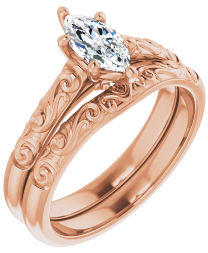 Sužadėtuvių Žiedas „Solitaire“ 10k rose gold Marquise 8mm x 4mm (6)