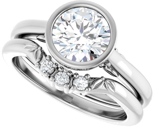 Sužadėtuvių Žiedas „Bezel-Set“ 585 Baltojo Aukso Round 7mm (10)