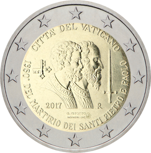 2017 Vatikāna Sv. Pēteris un Sv. Paula 2 eiro monēta (1)