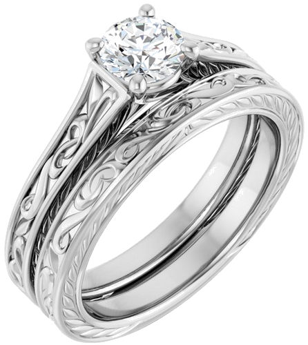 Sužadėtuvių Žiedas „Solitaire Scroll“ 14k white gold Round 5.2mm (11)