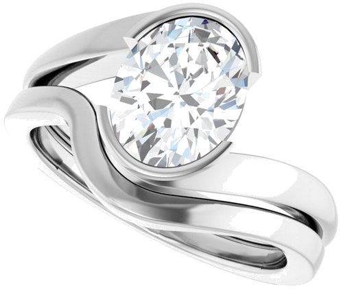 Sužadėtuvių Žiedas „Half-Bezel Solitaire“ 14k white gold Oval 9mm x 7mm (10)