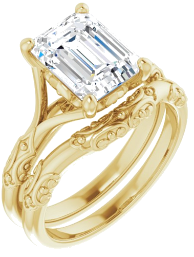 Sužadėtuvių Žiedas „Solitaire Sculptural“ 14k yellow gold Emerald 9mm x 7mm (6)