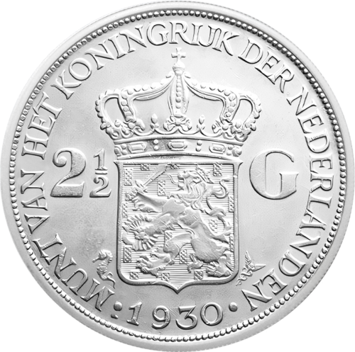 2½ Guldeno Vilhelmina I (1929-1940) Nyderlandai sidabrinė moneta (2)
