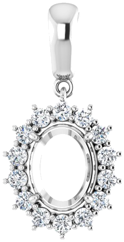 Pakabukas „Halo-Style“ 585 Baltojo Aukso Oval 9mm x 7mm (1)