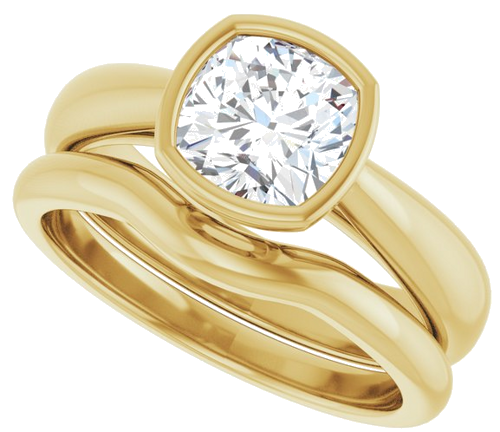 Sužadėtuvių Žiedas „Bezel-Set Solitaire“ 14k yellow gold Cushion 6.5mm (10)
