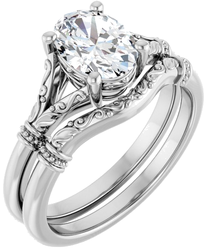 Sužadėtuvių Žiedas „Split Shank“ 950 Platinos Oval 8mm x 6mm (6)