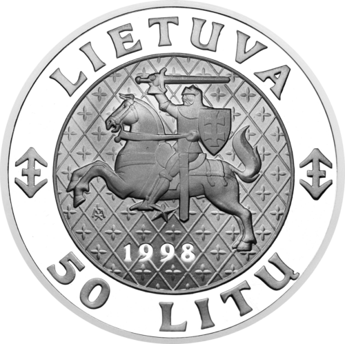 1998 г. Велик херцог Алгирдас Литва Сребърна монета от 50 лита (2)